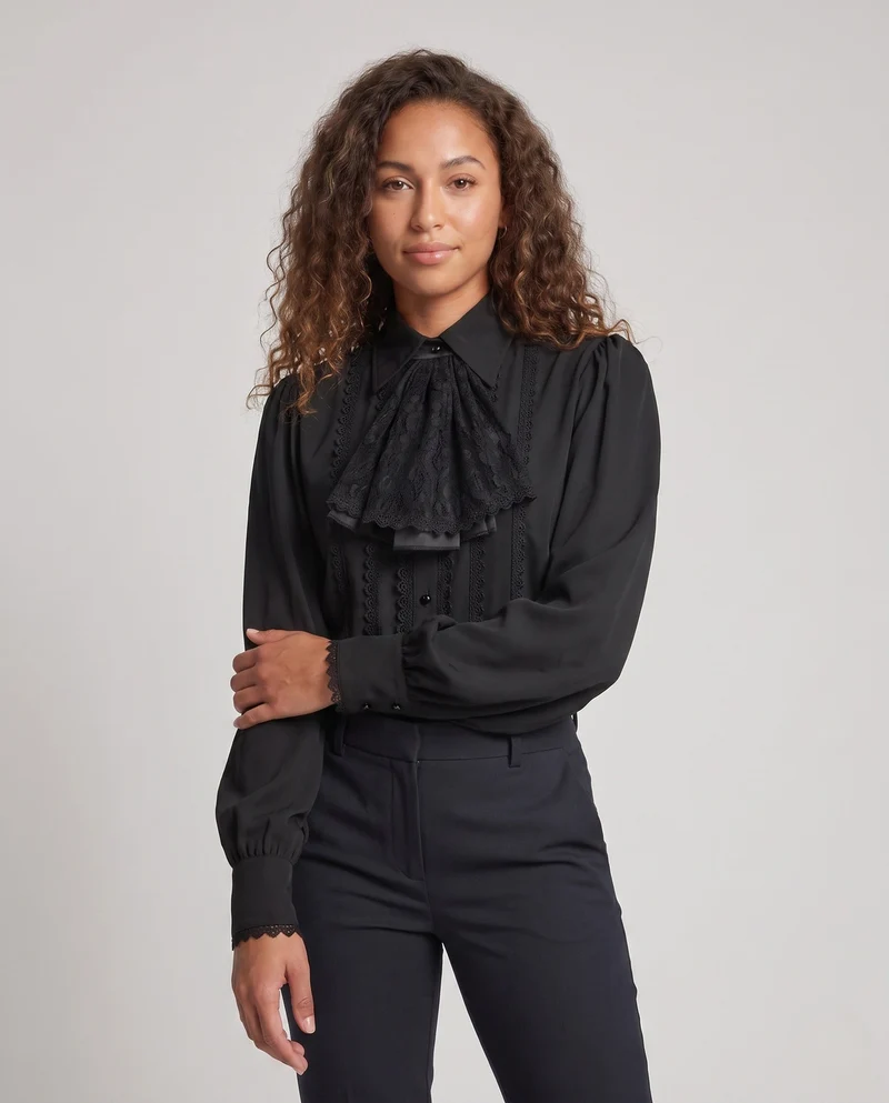 Damen Elegante Bluse mit Rüschen und Spitze Details Drune