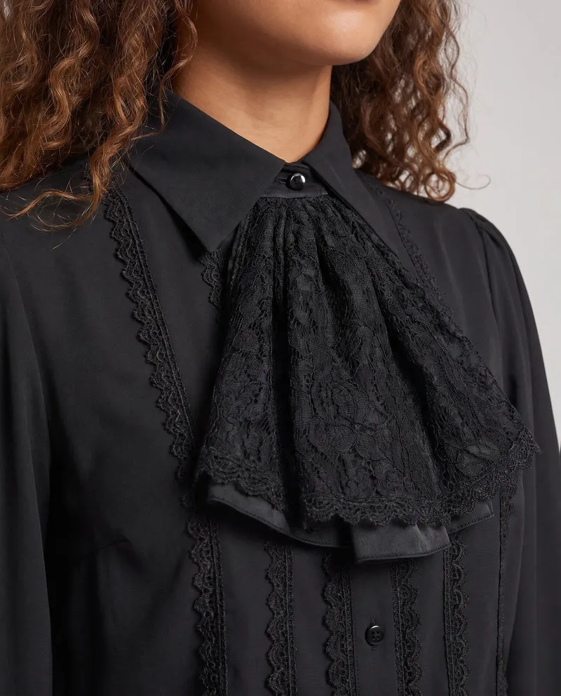 Damen Elegante Bluse mit Rüschen und Spitze Details Drune