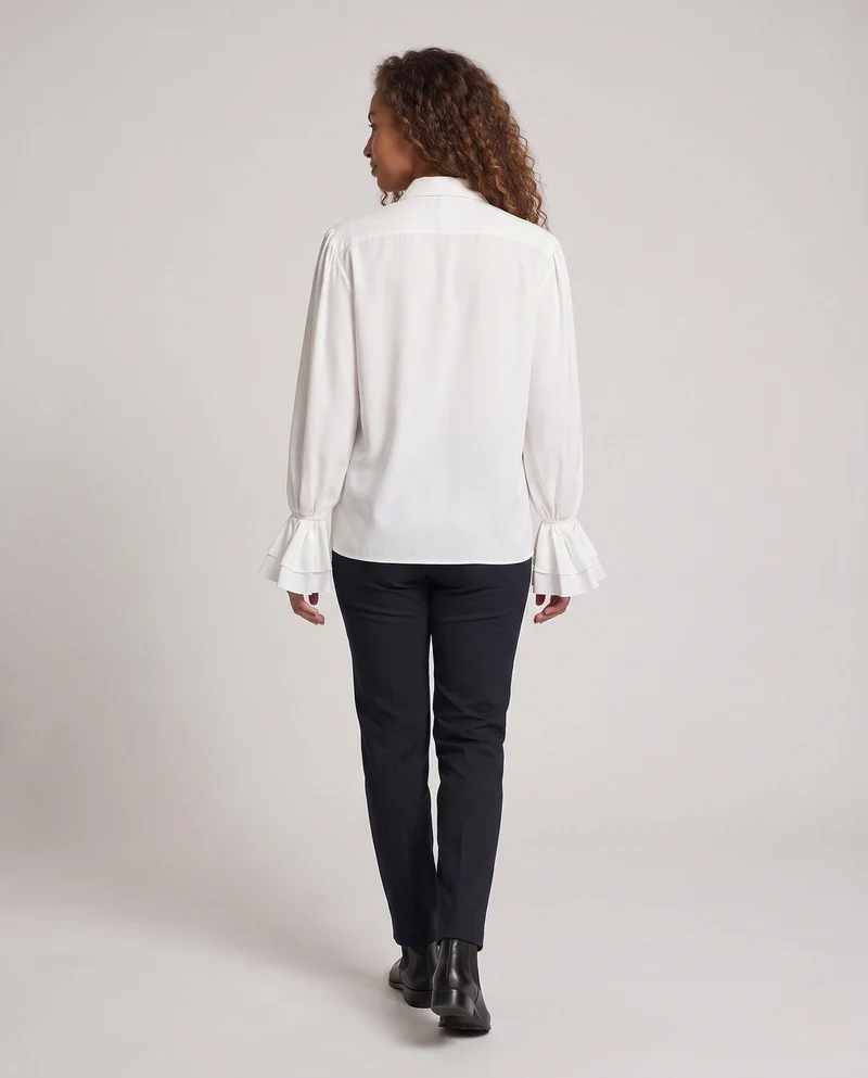 Damen elegante Bluse mit Rüscheln und dekorativem Schnürdetail Drune
