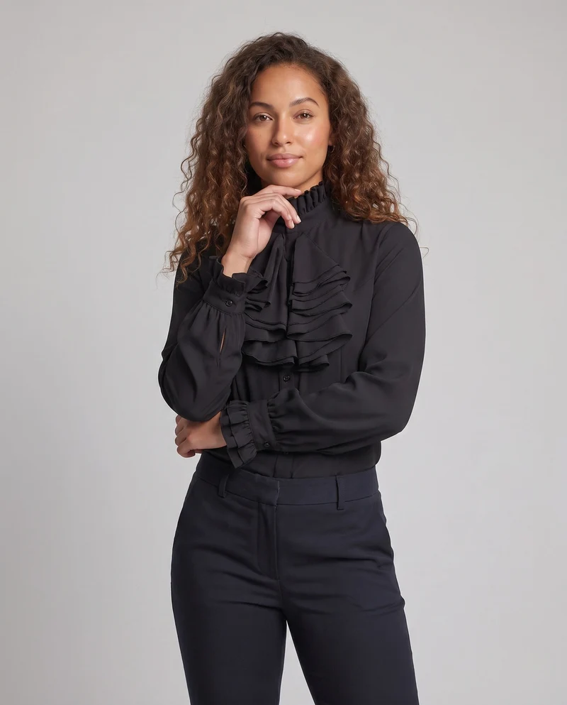 Frauen elegante Bluse mit Rüschendesign Drune