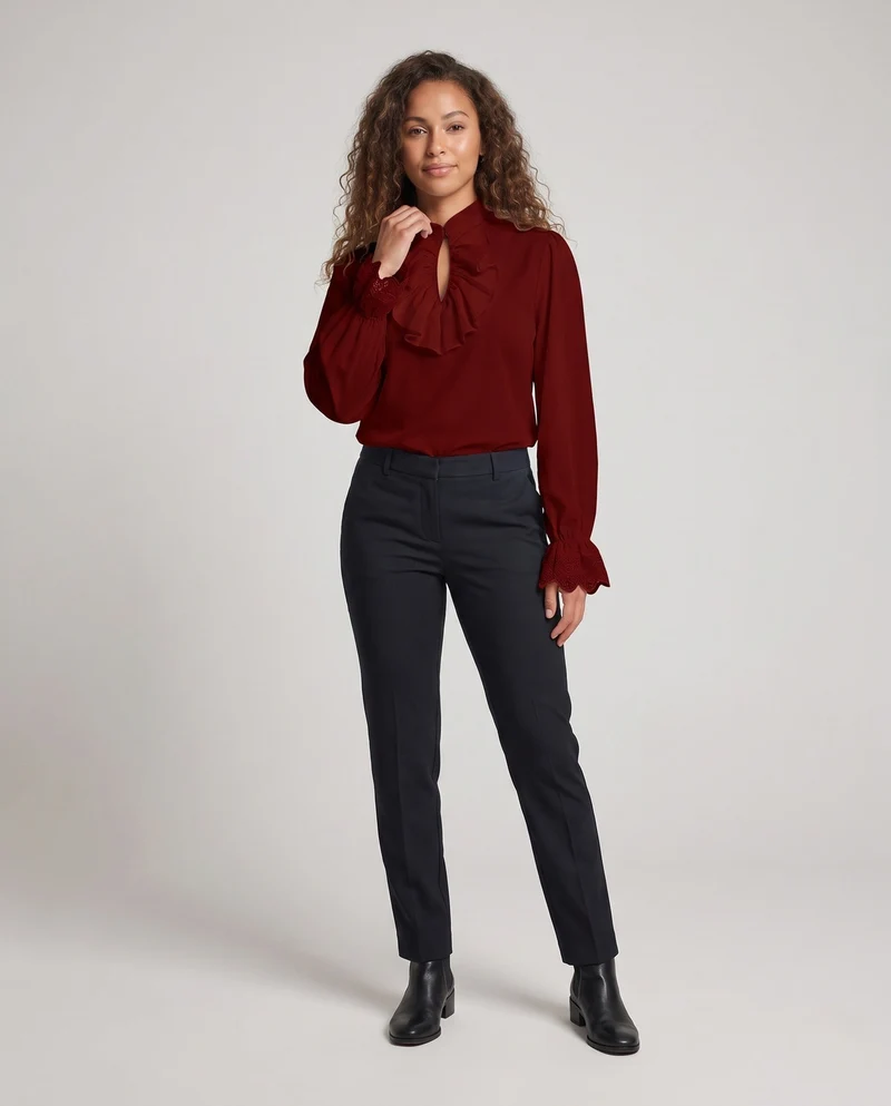 Damen elegante Bluse mit Rüschendetails und subtiler Spitze dekorativen Drune