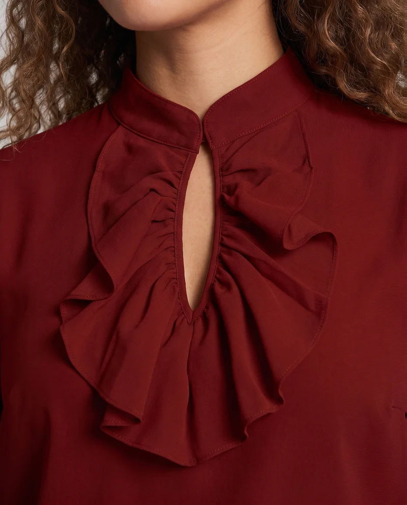 Damen elegante Bluse mit Rüschendetails und subtiler Spitze dekorativen Drune