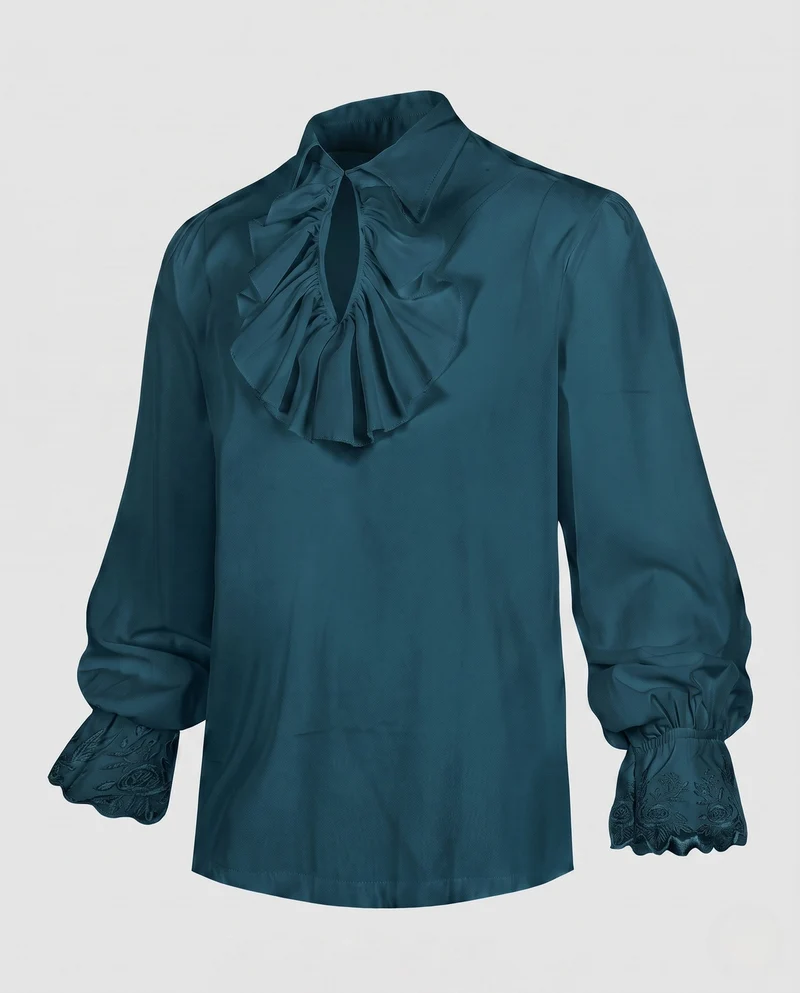Damen elegante Bluse mit Rüschendetails und subtiler Spitze dekorativen Drune
