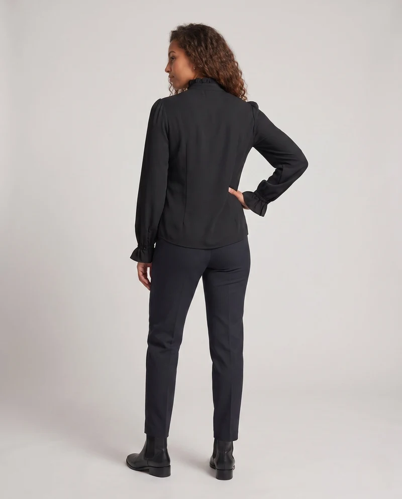 Damen elegante Bluse mit Rüschendetails und Stehkragen Drune