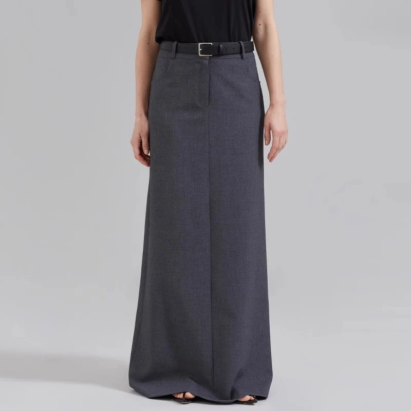Damen Eleganter Maxirock mit Gürtelschlaufen und klassischer Silhouette Drune