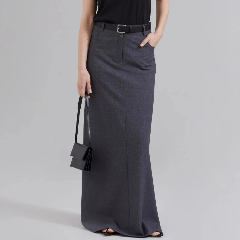 Damen Eleganter Maxirock mit Gürtelschlaufen und klassischer Silhouette Drune