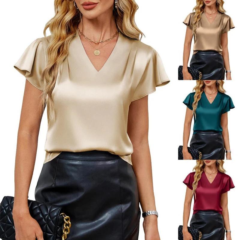 Damen Seidenbluse mit schmalen Flügelärmeln Drune