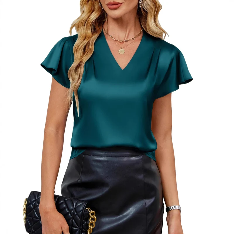 Damen Seidenbluse mit schmalen Flügelärmeln Drune