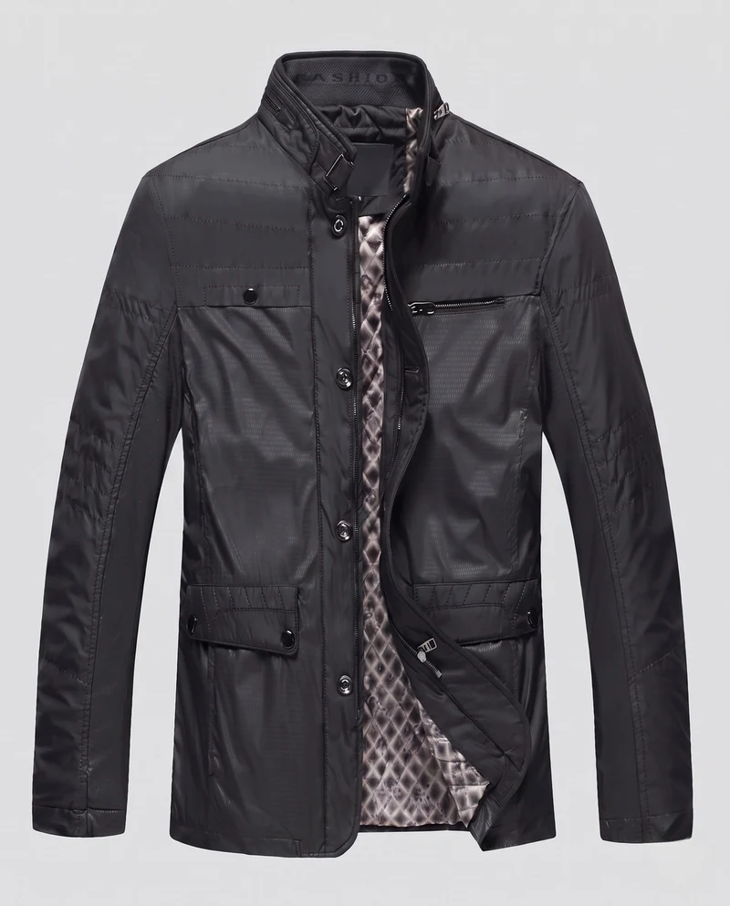 Herren wasserabweisende Stehkragen Übergangsjacke mit wattierter thermischer Fütterung und multifunktionalen Taschen
