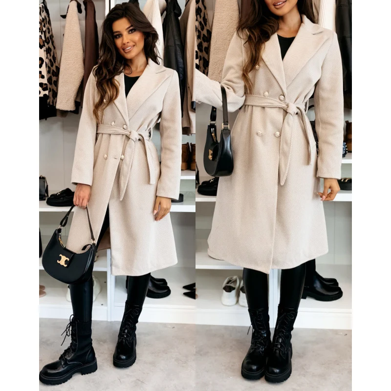 Damen Eleganter Trenchcoat mit asymmetrischem Schnitt und Gürtel Drune