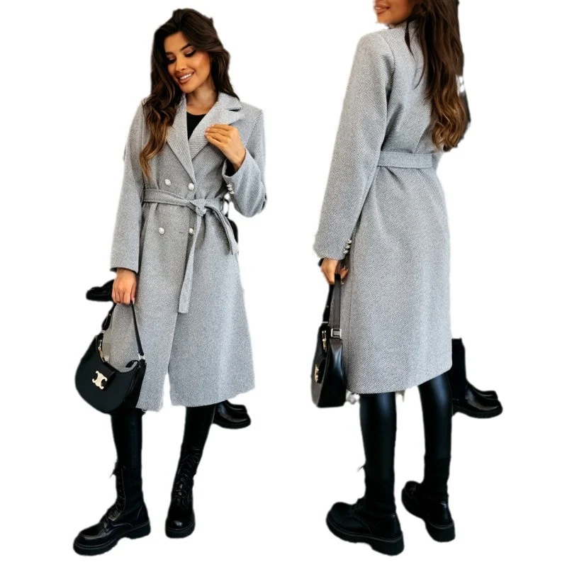 Damen Eleganter Trenchcoat mit asymmetrischem Schnitt und Gürtel Drune
