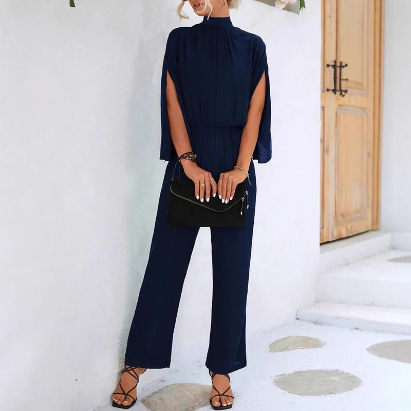 Damen eleganter Jumpsuit mit weitem Bein und Chiffon-Ärmeln Drune