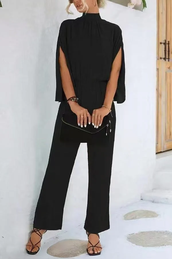 Damen eleganter Jumpsuit mit weitem Bein und Chiffon-Ärmeln Drune