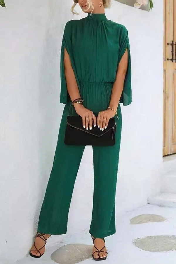 Damen eleganter Jumpsuit mit weitem Bein und Chiffon-Ärmeln Drune