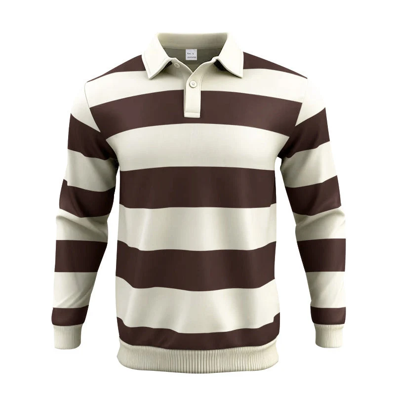Herren nan gestreiftes Rugby-Poloshirt aus Baumwollmischung mit kurzer Knopfleiste und Rippbündchen Drune