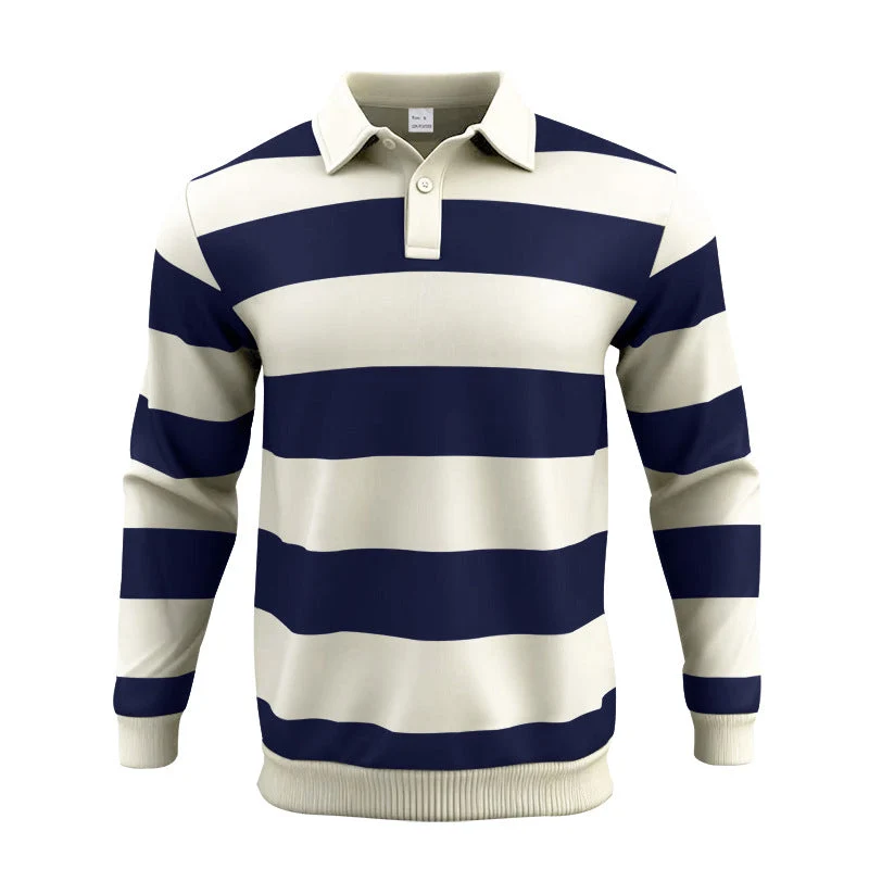 Herren nan gestreiftes Rugby-Poloshirt aus Baumwollmischung mit kurzer Knopfleiste und Rippbündchen Drune