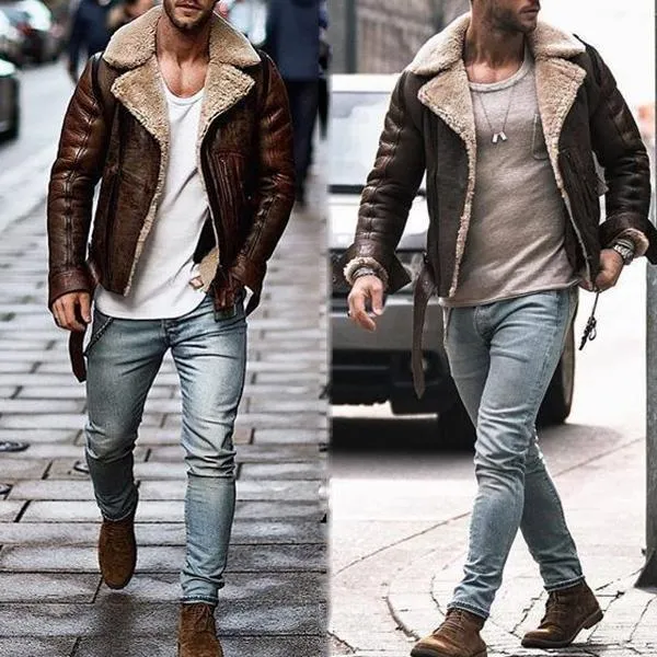 Herren Lederjacke mit schickem Kunstfellkragen Drune