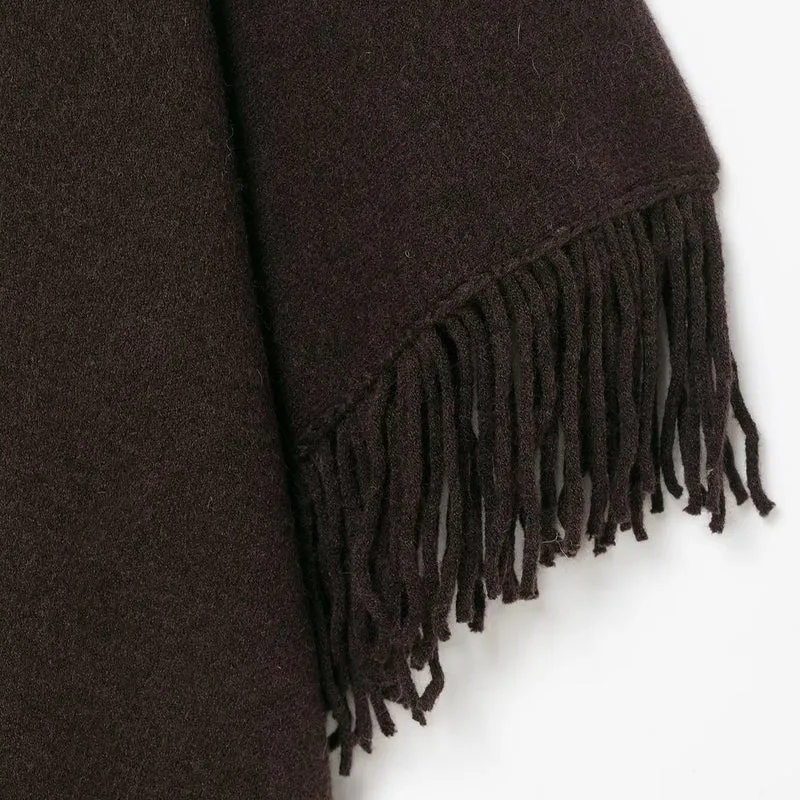 Damen Fransen-Poncho aus weichem Wollmix mit V‑Ausschnitt Drune