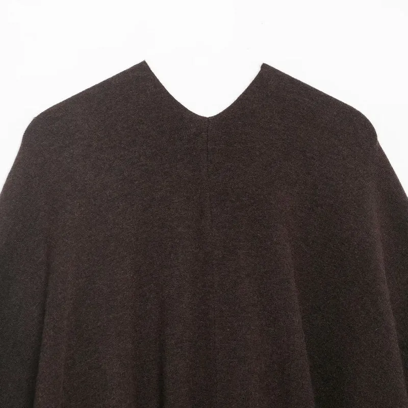 Damen Fransen-Poncho aus weichem Wollmix mit V‑Ausschnitt Drune