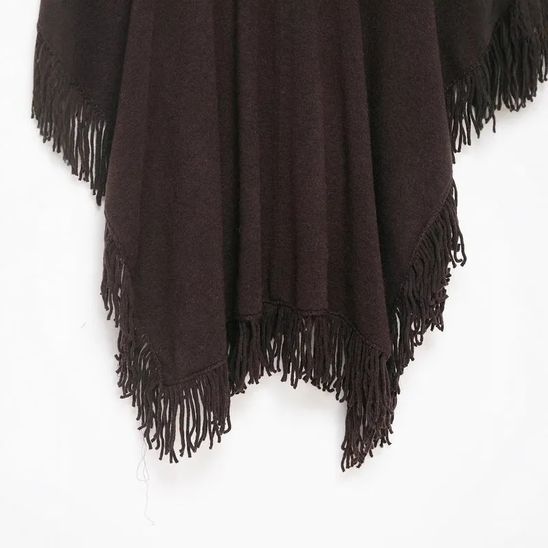 Damen Fransen-Poncho aus weichem Wollmix mit V‑Ausschnitt Drune