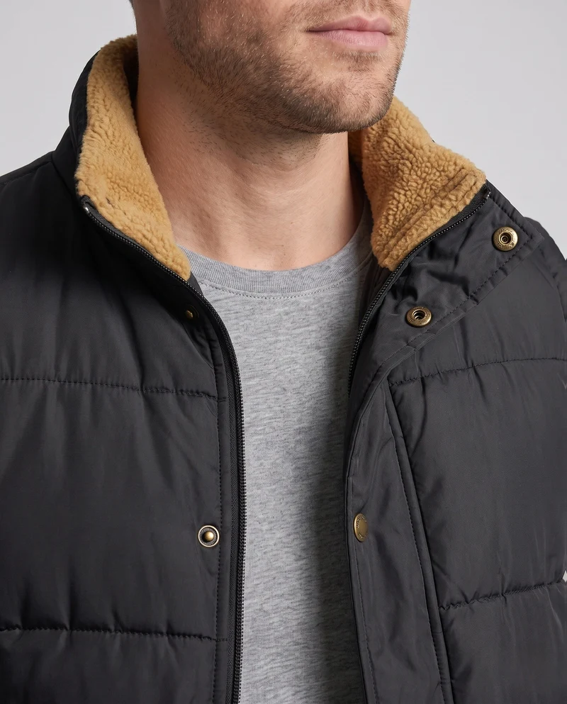 Herren gepolsterte Outdoor-Weste mit Teddyfutter, hohem Stehkragen und Klappentaschen