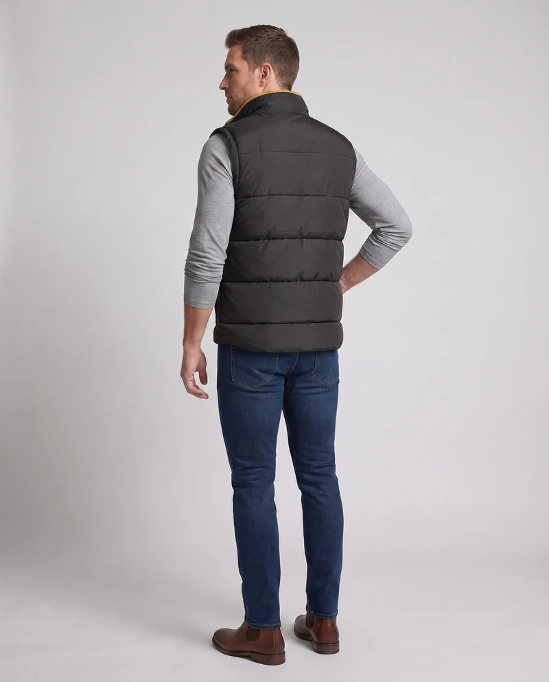 Herren gepolsterte Outdoor-Weste mit Teddyfutter, hohem Stehkragen und Klappentaschen