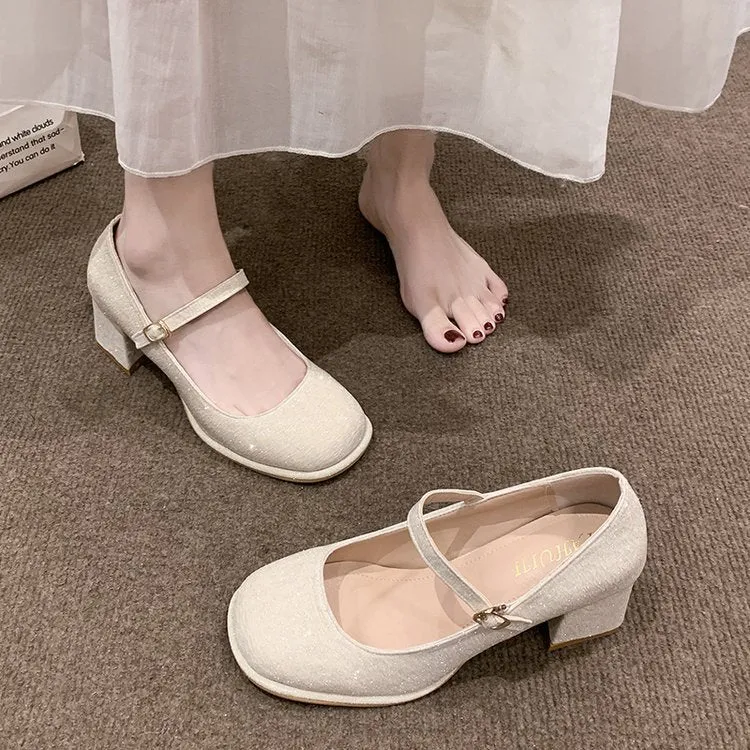 Damen elegante Mary Jane Pumps mit hochwertigem Stoff und komfortablem Blockabsatz Drune