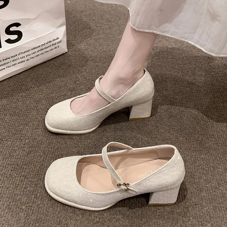 Damen elegante Mary Jane Pumps mit hochwertigem Stoff und komfortablem Blockabsatz Drune