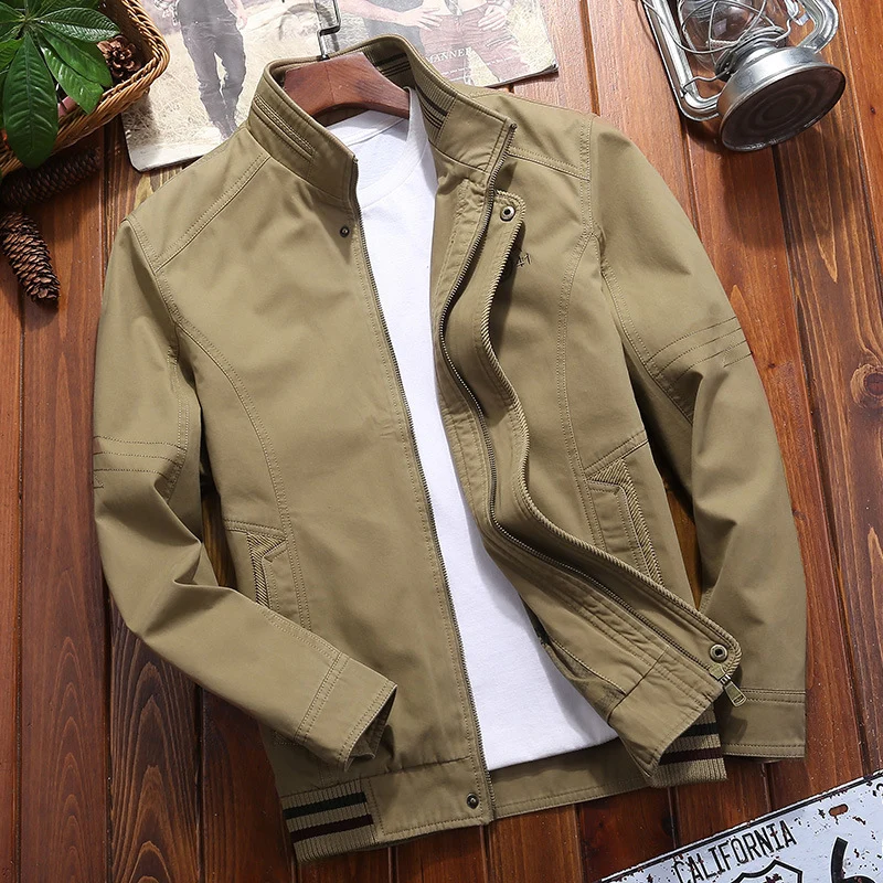 Herren Canvas-Blouson mit Stehkragen, Camouflage-Innenfutter und gestreiftem Rippbund Drune