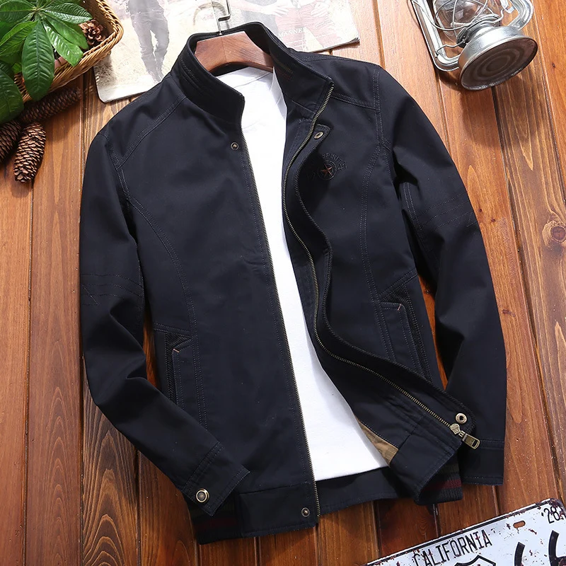 Herren Canvas-Blouson mit Stehkragen, Camouflage-Innenfutter und gestreiftem Rippbund Drune
