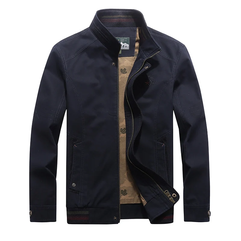 Herren Canvas-Blouson mit Stehkragen, Camouflage-Innenfutter und gestreiftem Rippbund Drune