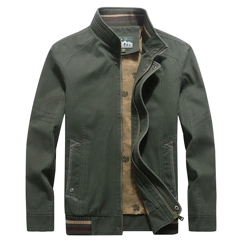 Herren Canvas-Blouson mit Stehkragen, Camouflage-Innenfutter und gestreiftem Rippbund Drune