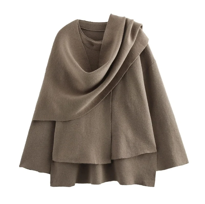 Damen 3500+ zweilagiger Wollmix‑Cape‑Poncho mit Knopfkragen und ausgestellten Ärmeln Drune