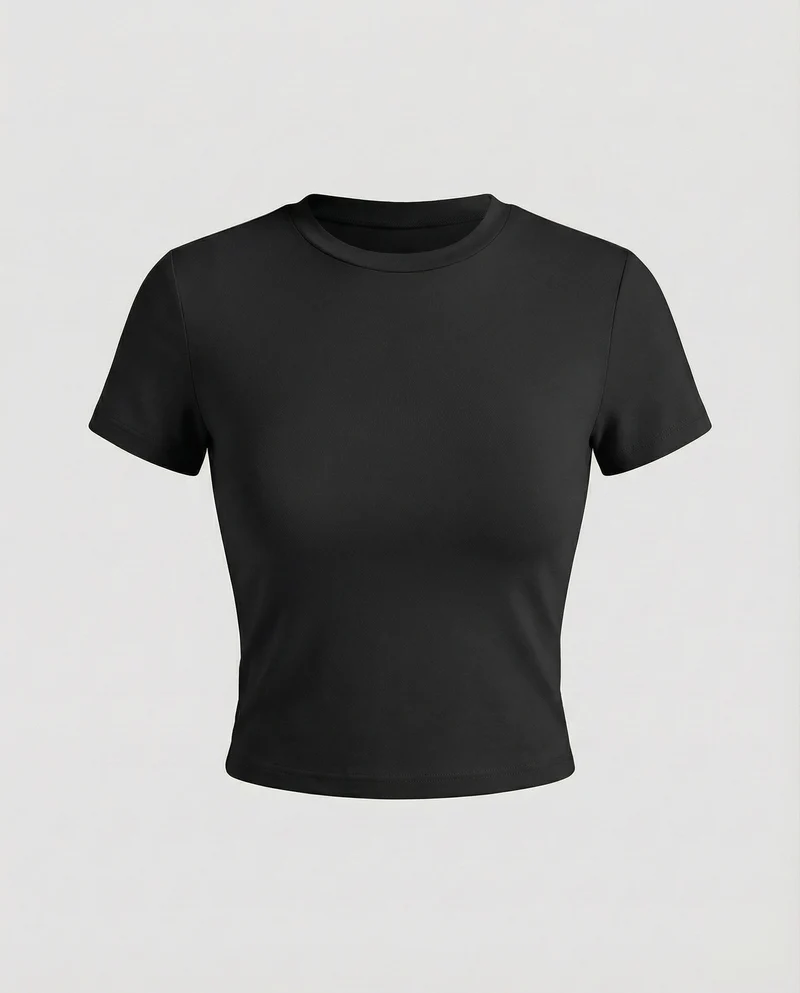 Damen Figurbetonte Elastische Baumwoll Kurzarmshirt
