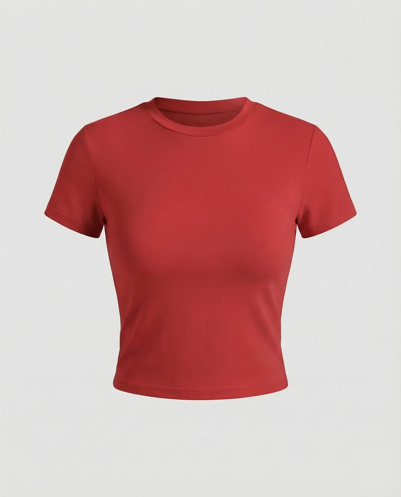 Damen Figurbetonte Elastische Baumwoll Kurzarmshirt