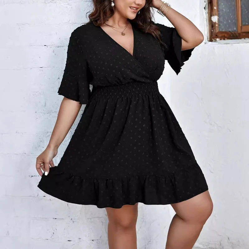 Damen Midikleid mit drapiertem V‑Ausschnitt, Smok-Taillenband und Volantstufen Drune
