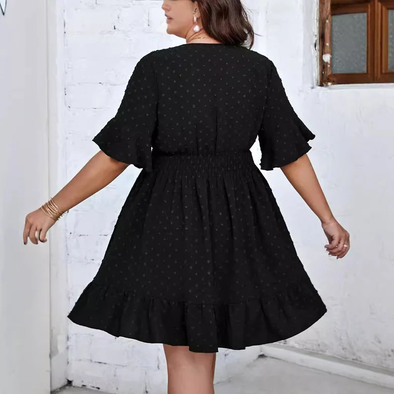 Damen Midikleid mit drapiertem V‑Ausschnitt, Smok-Taillenband und Volantstufen Drune