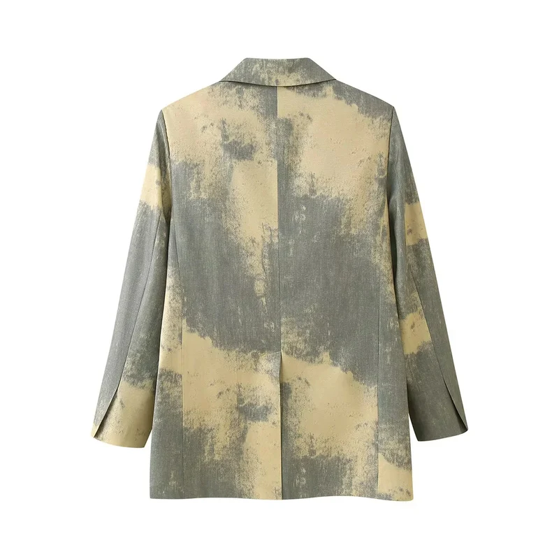 Damen nan Oversize-Blazer mit abstraktem Druck, Reverskragen und leichter Innenfutter Drune