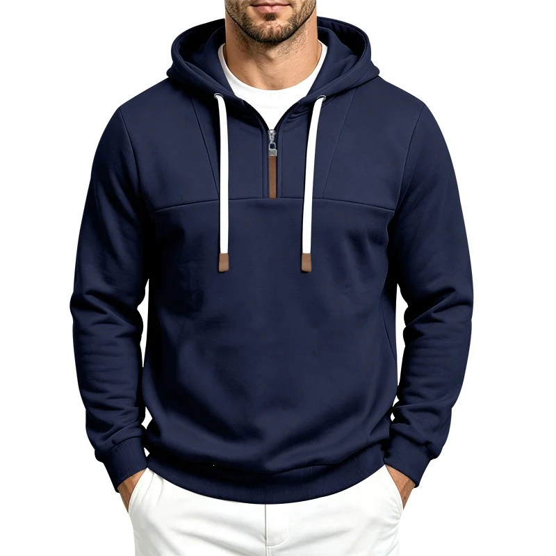 Herren Moderner Halbzip-Hoodie aus French Terry mit Zierriegel und Kordelzug Drune