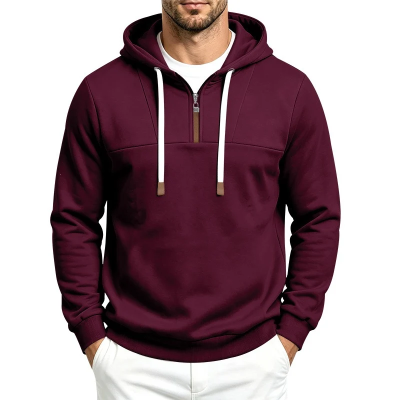 Herren Moderner Halbzip-Hoodie aus French Terry mit Zierriegel und Kordelzug Drune