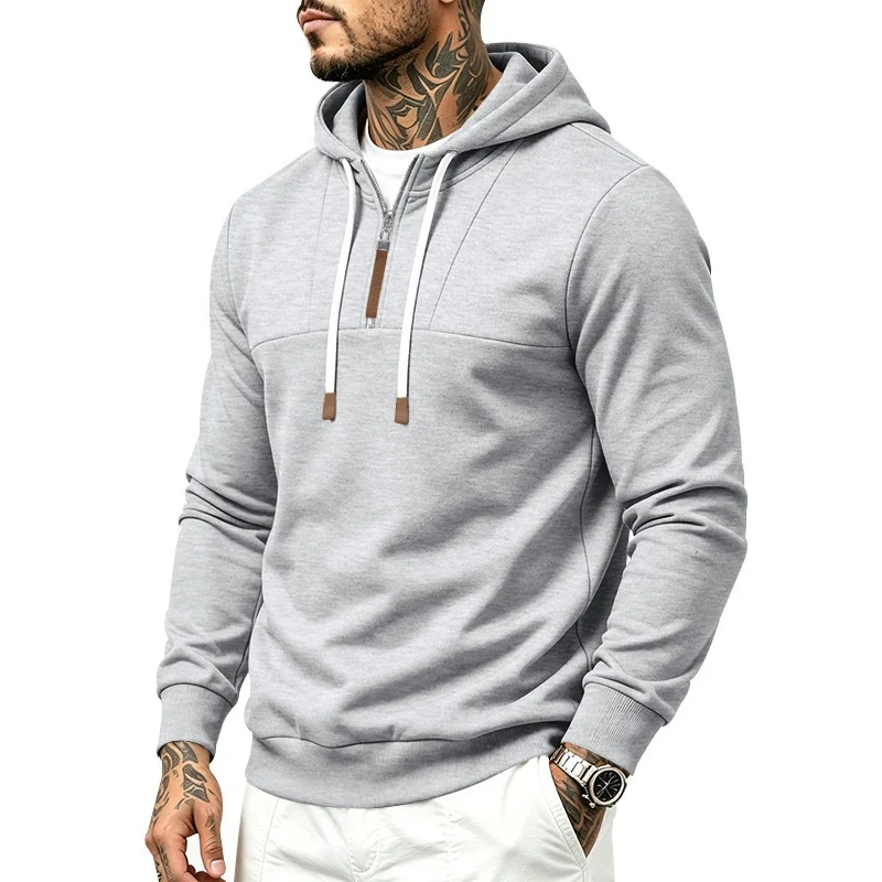 Herren Moderner Halbzip-Hoodie aus French Terry mit Zierriegel und Kordelzug Drune
