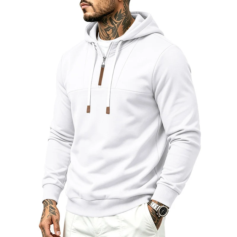 Herren Moderner Halbzip-Hoodie aus French Terry mit Zierriegel und Kordelzug Drune