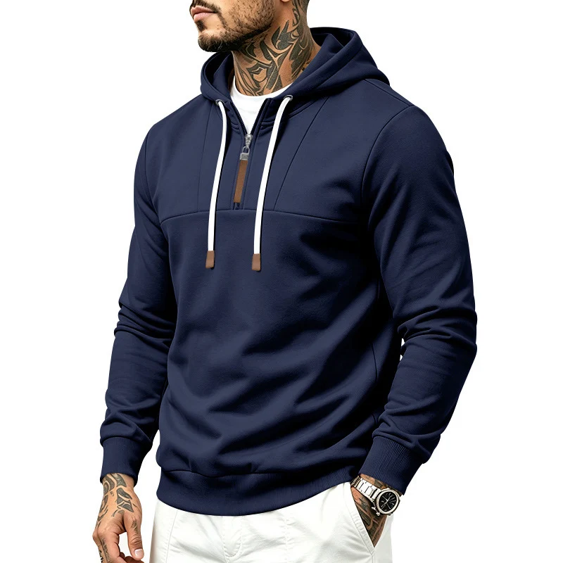 Herren Moderner Halbzip-Hoodie aus French Terry mit Zierriegel und Kordelzug Drune