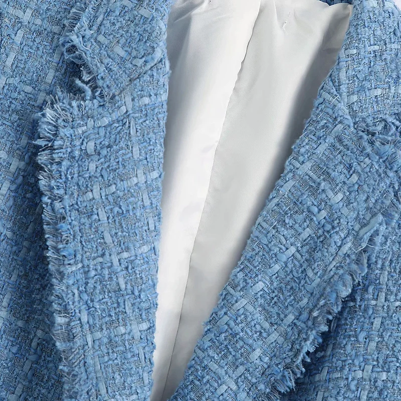 Damen Doppelreihiger Bouclé-Tweed-Blazer mit Fransenbesatz Drune