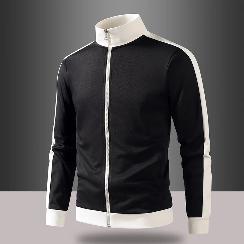 Herren retro Trainingsjacke mit Stehkragen, Kontraststreifen und sichtbarem Reißverschluss Drune