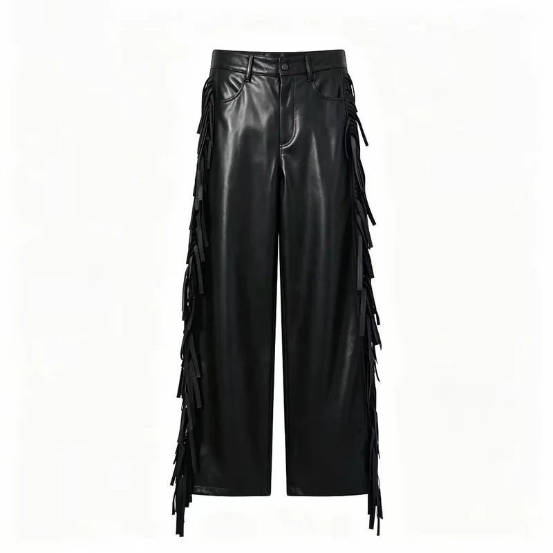 Damen Kunstlederhose mit Fransenbesatz Drune