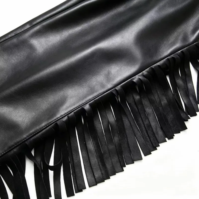 Damen Kunstlederhose mit Fransenbesatz Drune