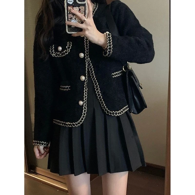 Damen elegante Bouclé-Jacke mit Perlenbesatz Drune