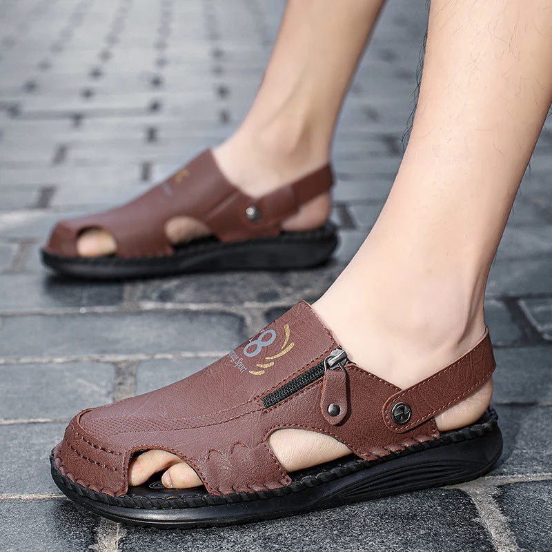 Herren orthopädische Leder-Sandalen mit verstellbarem Riemensystem Drune