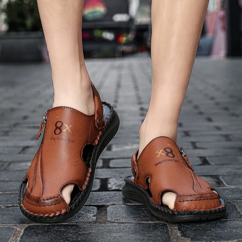 Herren orthopädische Leder-Sandalen mit verstellbarem Riemensystem Drune